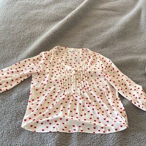 Rose & Olive Cream Long-Sleeve Top with Red Heart Print